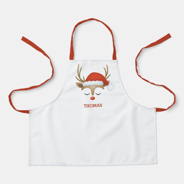 Personalised Cute Christmas Reindeer Kids Apron (Front)