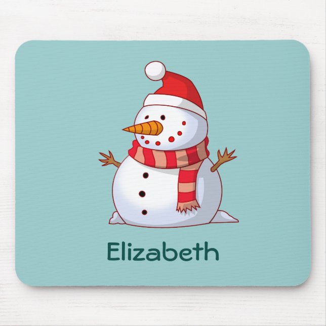 Personalised Cute Christmas Snowman Dressed in Red Mouse Pad (Front)