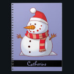 Personalised Cute Christmas Snowman Notebook<br><div class="desc">Personalise with your name or other custom text. A cute Christmas snowman who is kind of chubby and jolly wearing  a striped scarf and a red christmas hat. Festive and fun.</div>