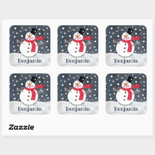 Personalised Cute Christmas Snowman Square Sticker