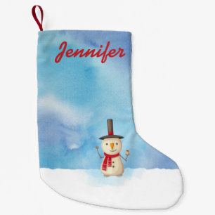 Personalised Cute Christmas Snowman Waving Small Christmas Stocking