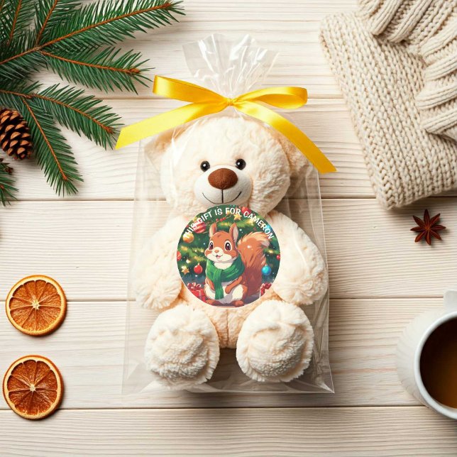 Personalised Cute Christmas Squirrel  Classic Round Sticker (Personalized Cute Christmas Squirrel Classic Round Sticker.)