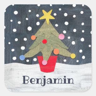 Personalised Cute Christmas Tree Square Sticker