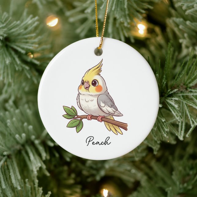 Personalised Cute Cockatiel Pet Bird Ceramic Ornament (Tree)