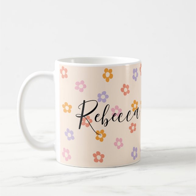Personalised Cute Coloured Daisy Pattern Coffee Mug (Left)