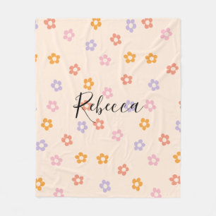 Personalised Cute Coloured Daisy Pattern Fleece Blanket