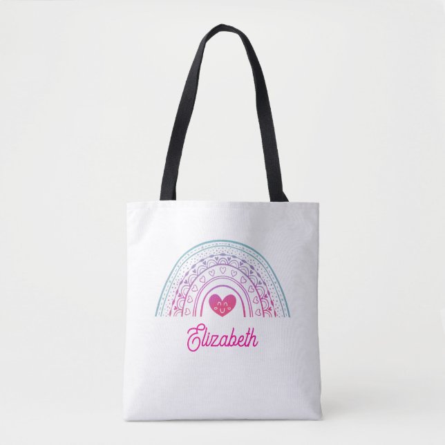 Personalised Cute Colourful Boho Rainbow Tote Bag (Front)