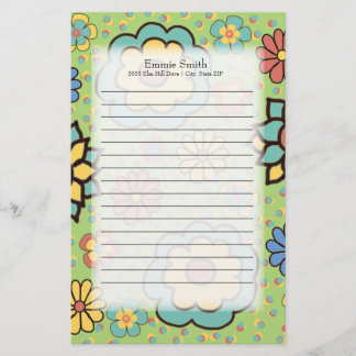 Personalised Cute Colourful Flowers on Green Stationery