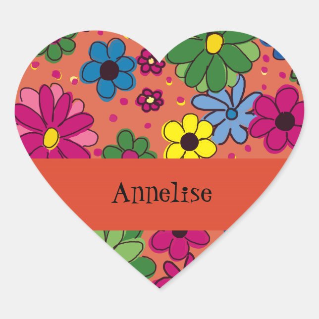 Personalised Cute Colourful Orange Floral  Sticker (Front)
