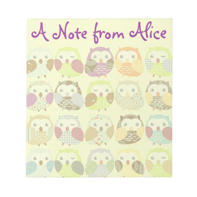 Personalised Cute Colourful Owls Notepad (Front)