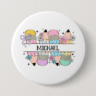 Personalised Cute Colourful Pencil - Back To Schoo 7.5 Cm Round Badge