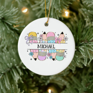Personalised Cute Colourful Pencil - Back To Schoo Ceramic Ornament