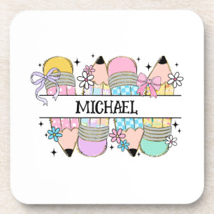 Personalised Cute Colourful Pencil - Back To Schoo Coaster