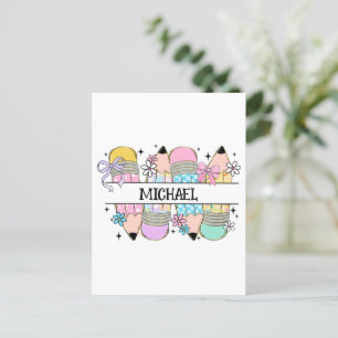 Personalised Cute Colourful Pencil - Back To Schoo Postcard