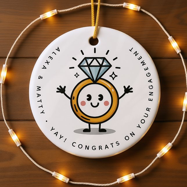 Personalised Cute Congrats on Your Engagement Gift Ceramic Ornament (Creator Uploaded)