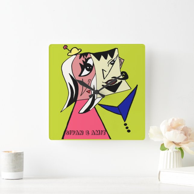 Personalised Cute Couple Cartoon Wall Clock (Home)