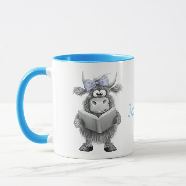 Personalised Cute Cow Mug with Blue Handle (Left)