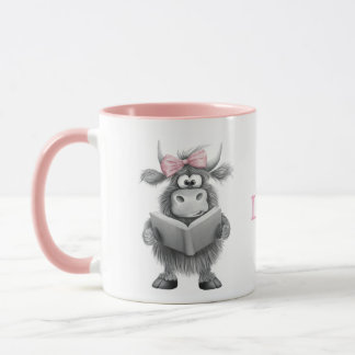 Personalised Cute Cow Mug with Pink Handle