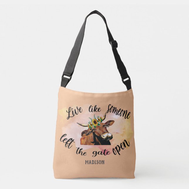 Personalised Cute Cow Quote Cow Lovers Crossbody Bag (Front)