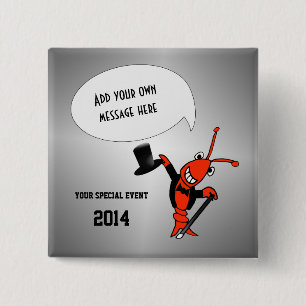 Personalised Cute Crawfish Lobster Top Hat Event 15 Cm Square Badge