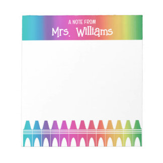 Personalised Cute Crayon Rainbow Teacher's Notepad