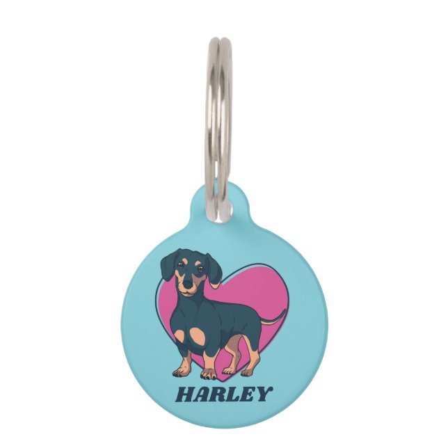 Personalised Cute Dachshund Dog Lover Custom Name Pet Tag (Front)