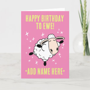 Personalised Cute Dancing Sheep Pink Birthday Card