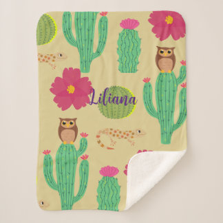 Personalised Cute Desert Animals and Cactus  Sherpa Blanket
