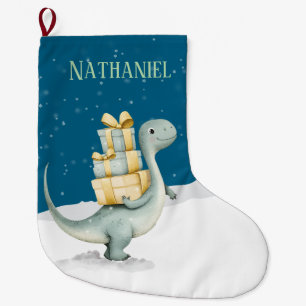 Personalised Cute Dinosaur Large Christmas Stocking