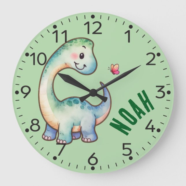 Personalised Cute Dinosaur, Wall Clock (Front)