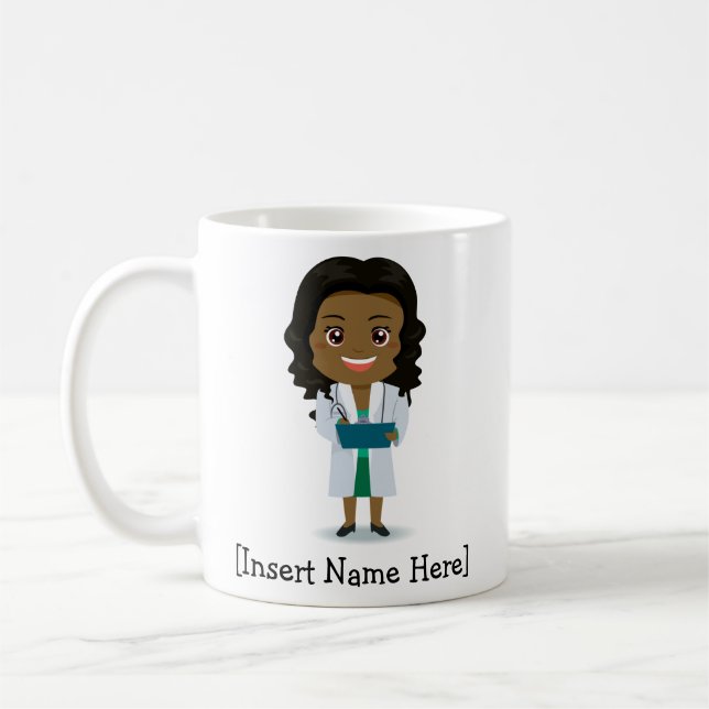Personalised Cute Doctor, Black / African Female Coffee Mug (Left)