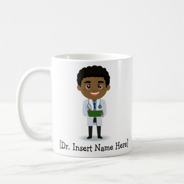 Personalised Cute Doctor, Black / African Male Coffee Mug (Left)
