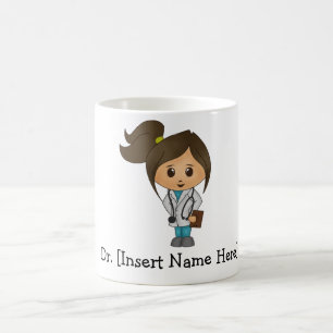 Personalised Cute Doctor, Brunette Female Coffee Mug