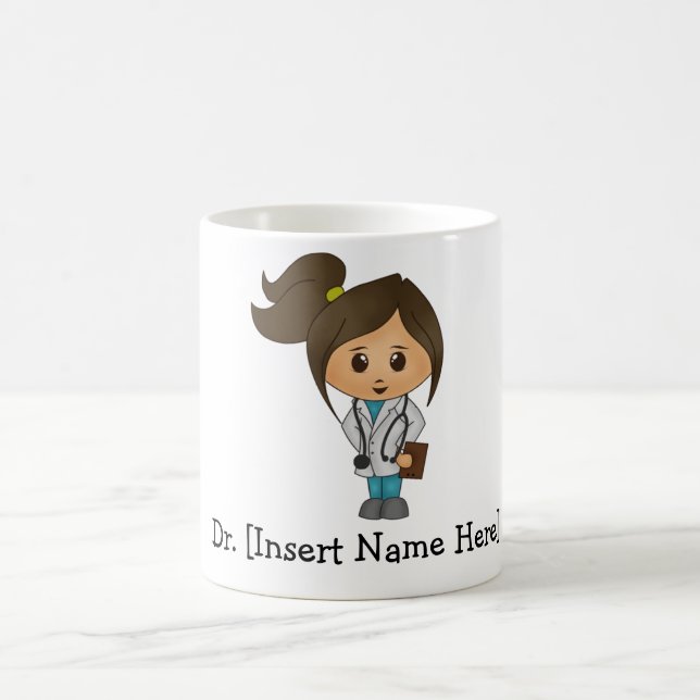 Personalised Cute Doctor, Brunette Female Coffee Mug (Center)