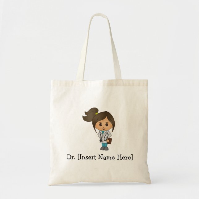 Personalised Cute Doctor, Brunette Female Tote Bag (Front)