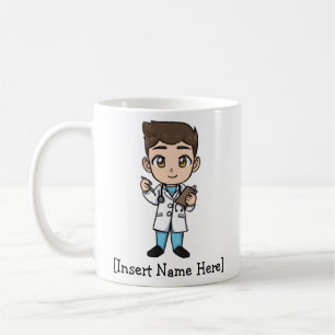 Personalised Cute Doctor, Brunette Male Coffee Mug