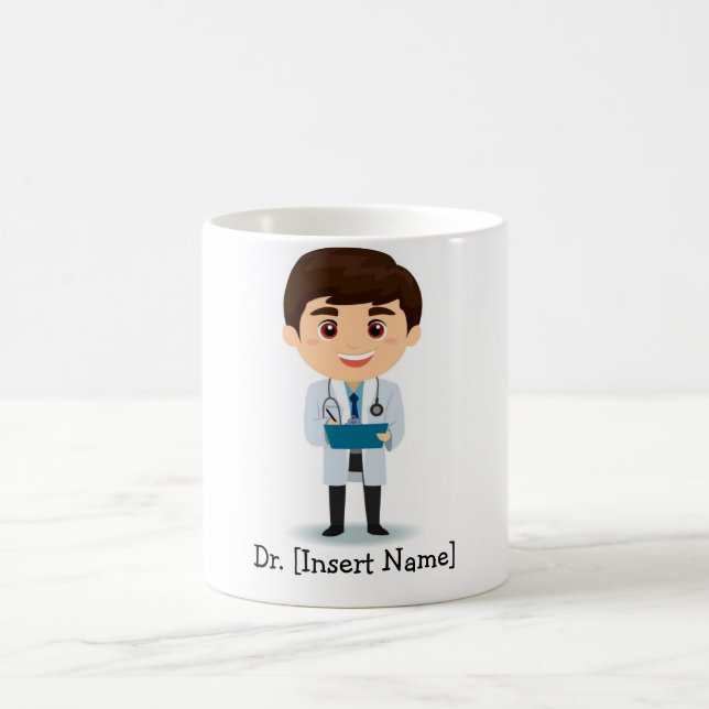 Personalised Cute Doctor, Brunette Male Coffee Mug (Center)