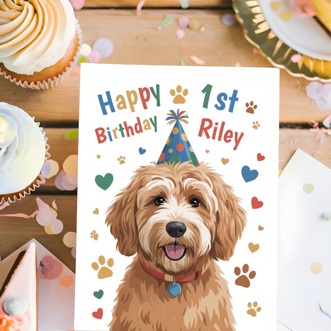 Personalised Cute Dog 1st Birthday Card for Kids  (Creator Uploaded)