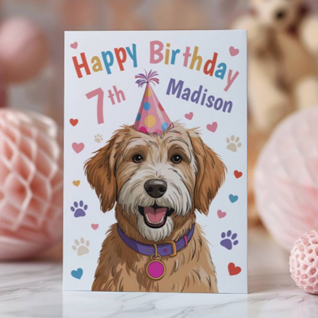 Personalised Cute Dog 7th Birthday Card for Kids (Creator Uploaded)