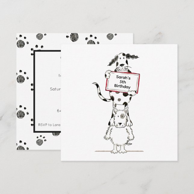 Personalised Cute Dog Acrobats Birthday Invitation (Front/Back)