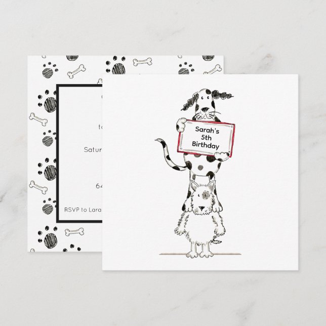 Personalised Cute Dog Acrobats Birthday Invitation (Front/Back)
