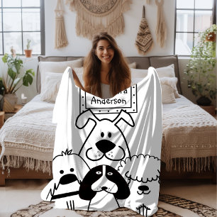 Personalised Cute Dog Doodle Fleece Blanket