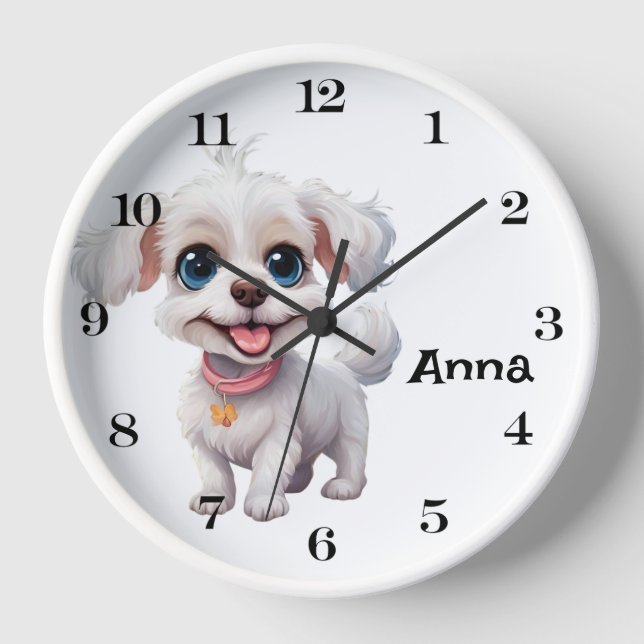 Personalised Cute Dog Wall Clock: Playful and cute Clock (Front)