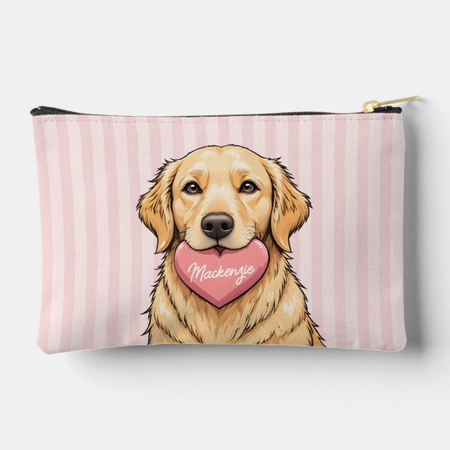 Personalised Cute Dog with Heart Valentine's Day Accessory Pouch (Back)