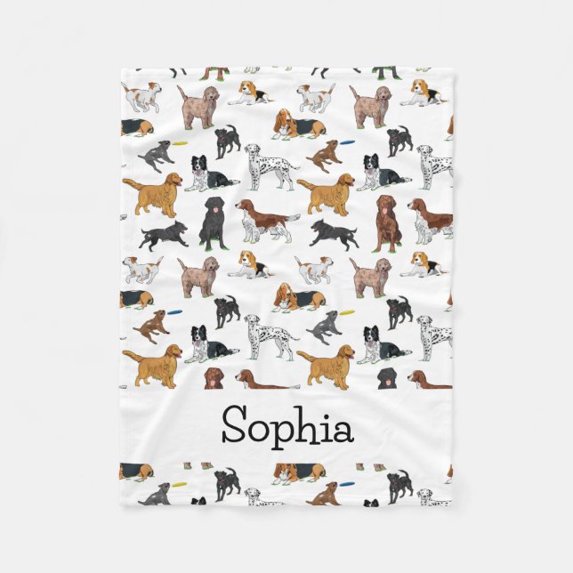 Personalised Cute Dogs Illustrations Pattern Fleec Fleece Blanket (Front)