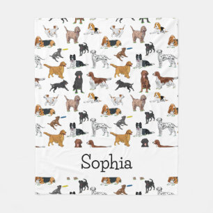 Personalised Cute Dogs Illustrations Pattern Fleece Blanket