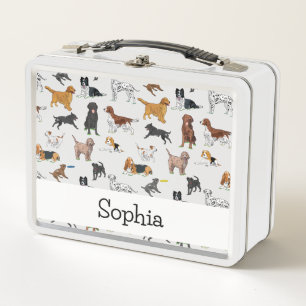 Personalised Cute Dogs Illustrations Pattern Metal Lunch Box