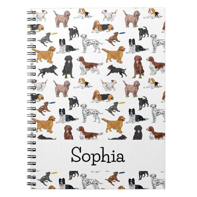 Personalised Cute Dogs Illustrations Pattern  Notebook (Front)