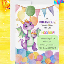 Personalised Cute Dragon Kids Birthday Invitation