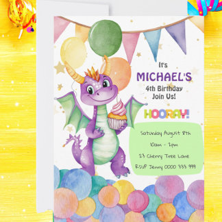 Personalised Cute Dragon Kids Birthday Invitation